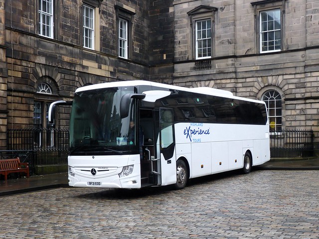 Ultimate Highland Experience Tours of Edinburgh Mercedes Benz Tourismo BF21EOD at Parliament Square, Edinburgh, on29 March 2024. 3 July 2023.