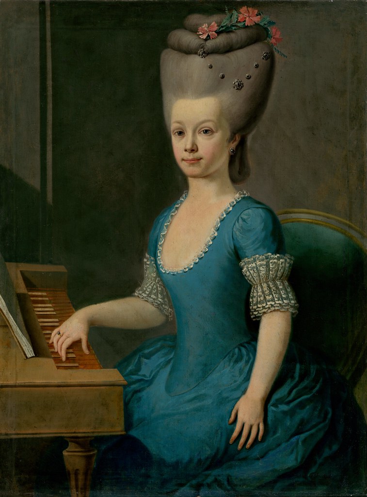 Unknown artist (18th Century) - Portrait of a girl in blue at cembalo