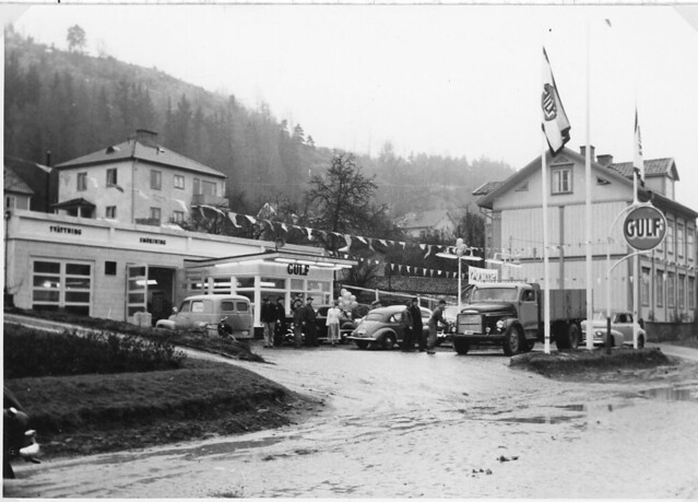 Invigning av Gulf bensinstation, Norrtull, Gränna, 1 februari 1955