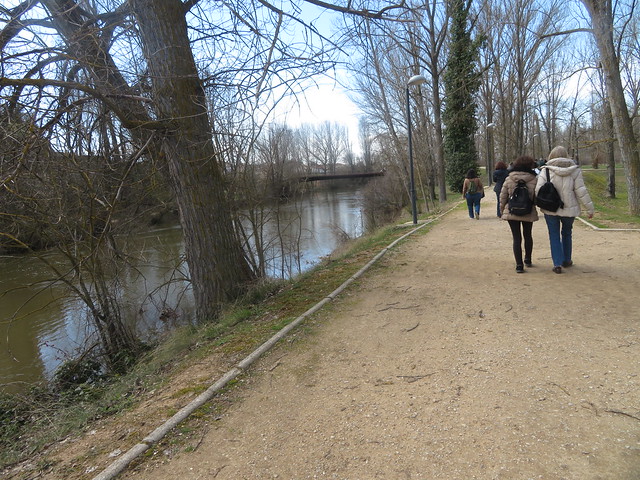 Walking  to  the  bridge, River  Park,  Almazan,  Soria,  Castille and Leon, Spain