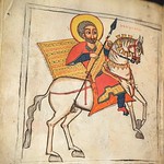 St. Fasiladas Folio within a copy of Miracles of Mary. It depicts the martyred soldier St. Fasiladas on horseback. Late 17th Century. Empire of Ethiopia, Gondär.

This folio appeared in the Africa and Byzantium exhibit at The Cleveland Museum of Art, on loan from The Art Institute of Chicago.
