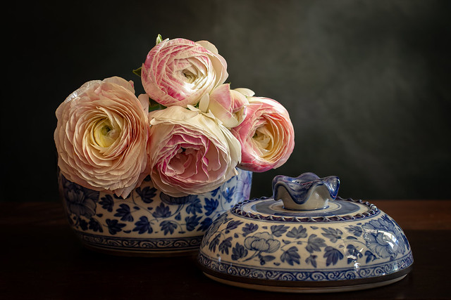 Flowers in a blue pot