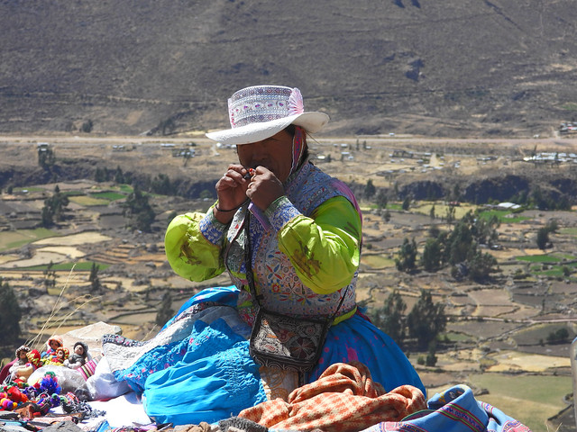 Selling handicraft, Colca Valley near Chivay, Arequipa, Peru
