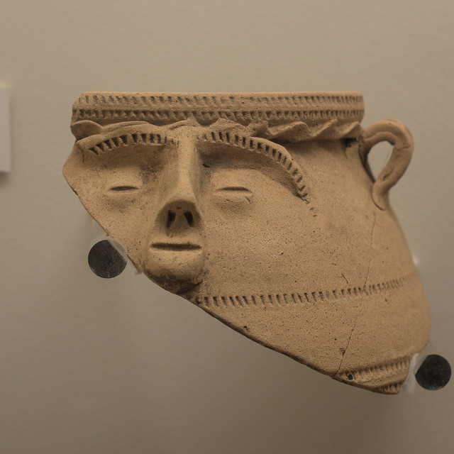 Fragment of a Roman ceramic face-pot from Verulamium