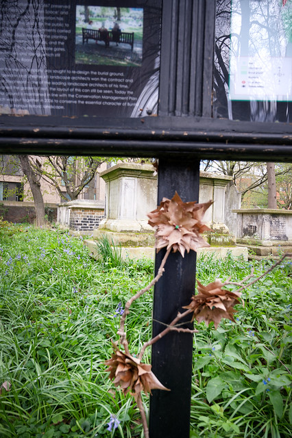 DSC_4680 Bunhill Fields Dissidents Cemetery City of London Creative Autumn Brown Leaves sculpted into a flower