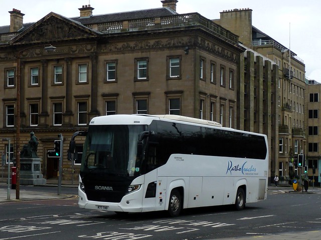 Ratho Coaches of Newbridge Scania K360IB4 Higer Touring R77THO, new as YS16LNA, at St Andrew Square, Edinburgh, on 12 April 2024.