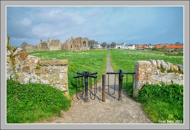 Gateway & Path to Village, The Heugh, Holy Island, Northumberland, England UK