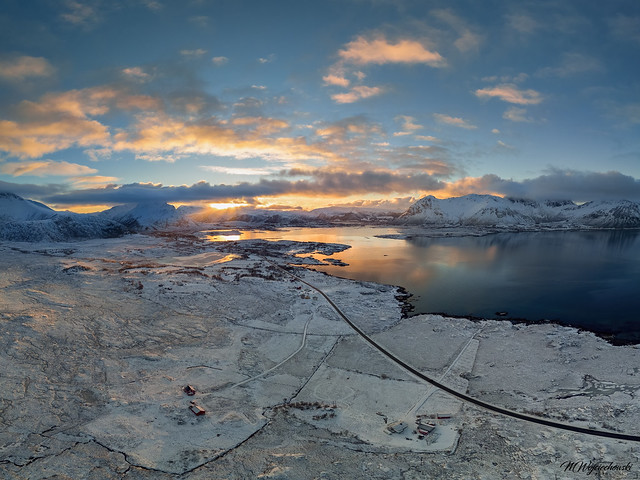 Lofoten winter drone panorama