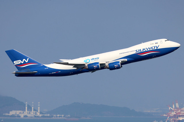 Silk Way West Airlines B747-8F 4K-BBH departing HKG/VHHH