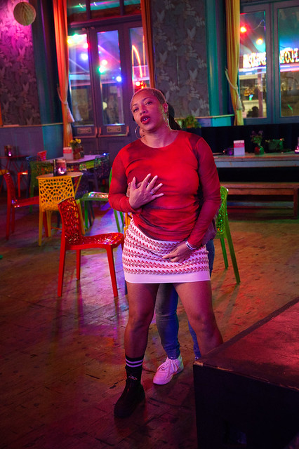 DSC_4717 Alesha Jamaican Model in Mini Skirt and Red Top at Floripa Bar Shoreditch London