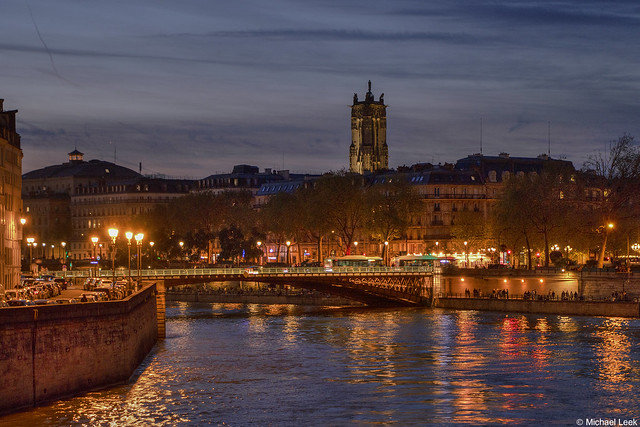 City of Light: La Seine, Pont d'Arcole and the Tour Saint-Jacques from Pont Saint-Louis, Paris, France.