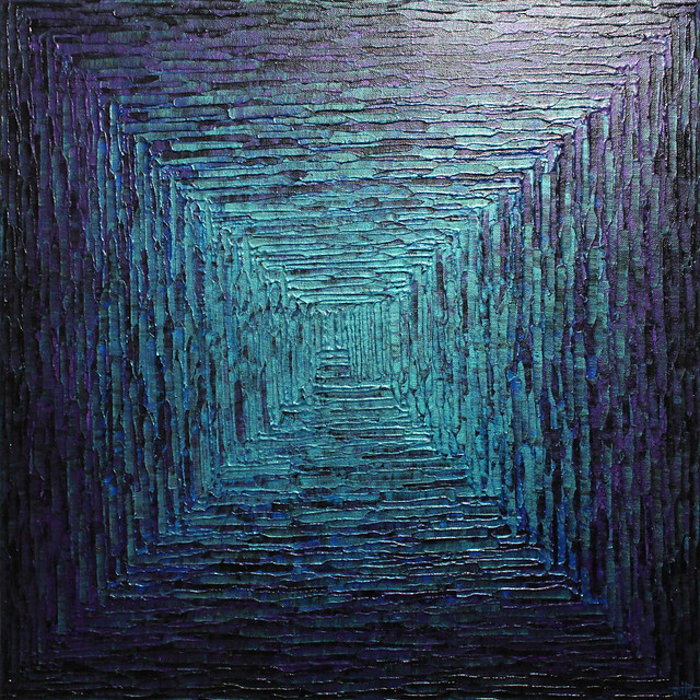 Peinture abstraite : Dégradé carré bleu violet irisé.