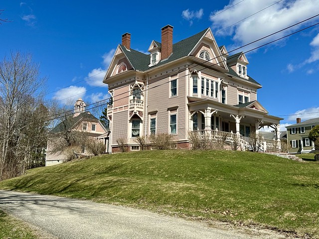 Colonel Samuel Campbell House. Campbell Hill. Cherryfield, Maine. Built in 1883 using the Queen Anne Style. Added to the National Register of Historic Places in 1982. Contributing Building to the NRHP District.