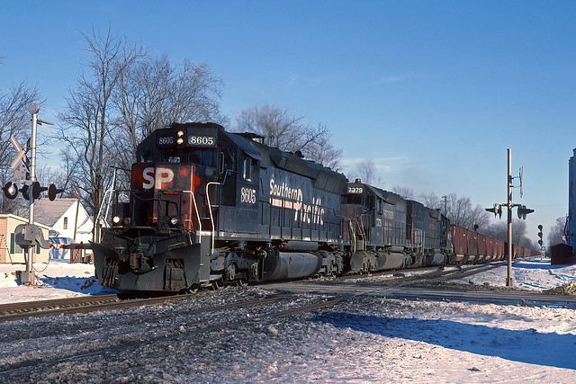 SP 8605 westbound at Quincy, Ohio on December 29, 1995