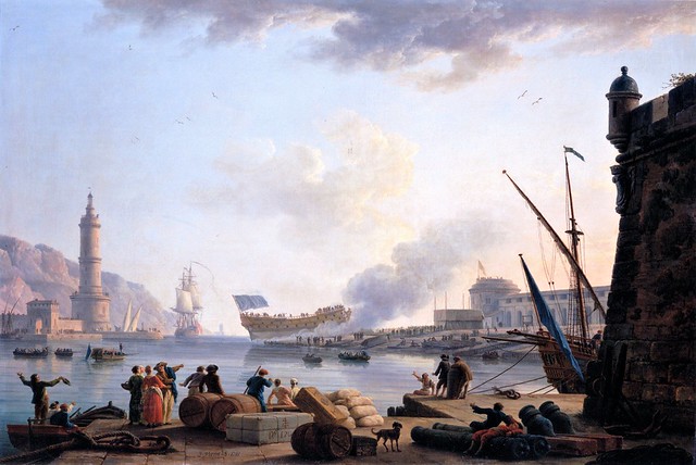 Claude-Joseph Vernet (1714-1789) - Le lancement d’un navire de guerre à l’entrée d’un port, 1781