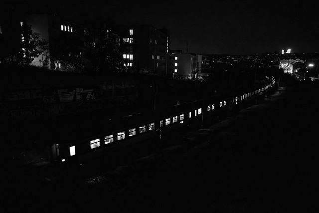 Night train comes from tunnel