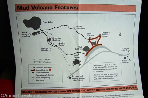 A historic map of the Mud Volcano area, c.1995, Yellowstone National Park, Wyoming