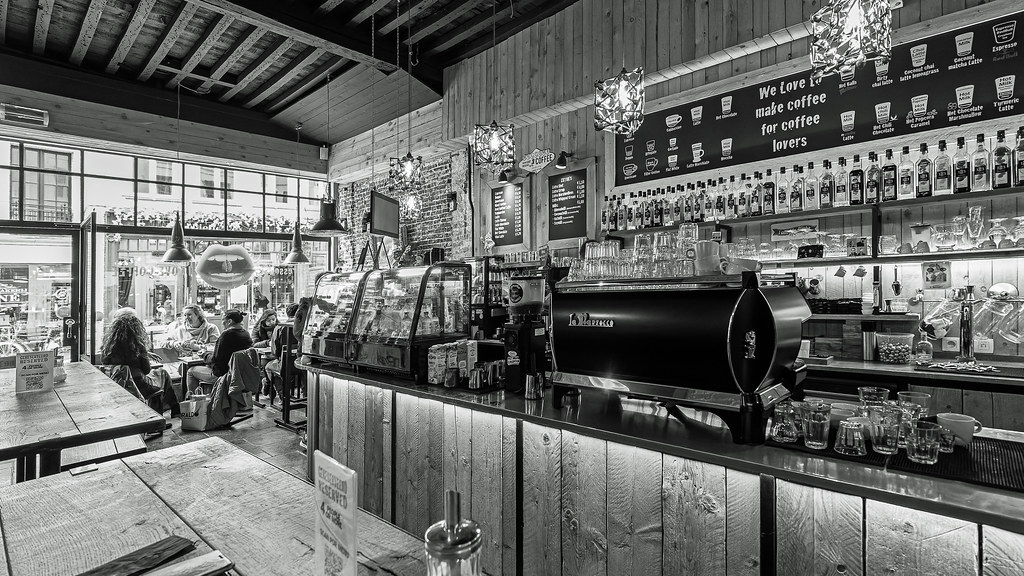 Inside I Love Coffee cafe (Bruges) (Monochrome) (OM-1 & Olympus 8-25mm f4 Pro Zoom) (1 of 1)