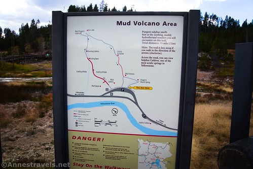 The map at the Mud Volcano Trailhead, Yellowstone National Park, Wyoming