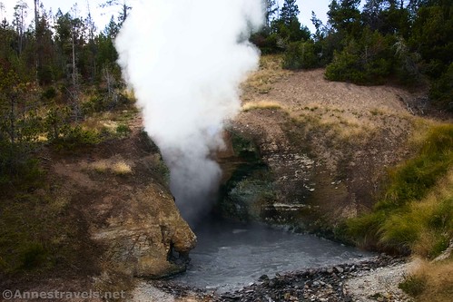 Water vapor terminating from the Dragon's Mouth Cave, Yellowstone National Park, Wyoming