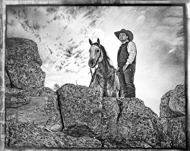 Cowboy on Boulders B & W