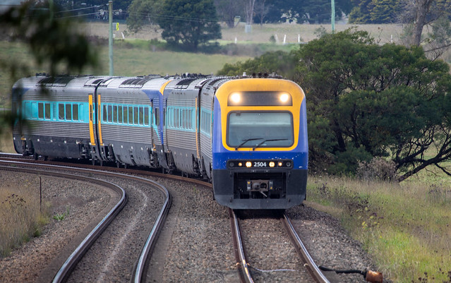NSW Trainlink EA2504 leading SP33 towards Canberra at Werai