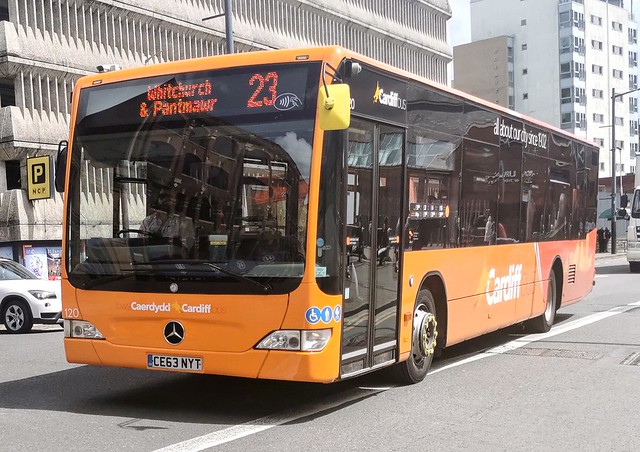 Cardiff Bus 120 is heading along Westgate Street while on route 23 to Whitchurch and Pantmawr. - CE63 NYT - 19th May 2022
