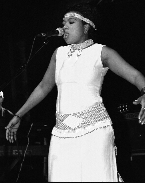 Steve Kekana RIP South African Singer and Songwriter and Joe Nina SA Vocalist Lovely Ladies Cultural Singers & Dancers at the Stratford Rex London B&W July 2002 082