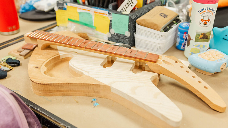 A wooden guitar frame