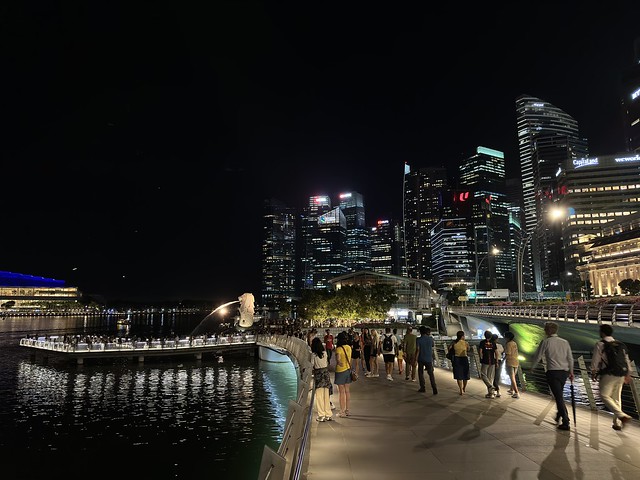 Singapore night view of the Merlion and city scape