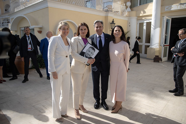 Sviatlana Tsikhanouskaya with the Minister of Foreign Affairs of Canada Mélanie Joly, US Secretary of State Antony Blinken, Federal Minister for Foreign Affairs of Germany Annalena Baerbock in Capri (18.04.2024)