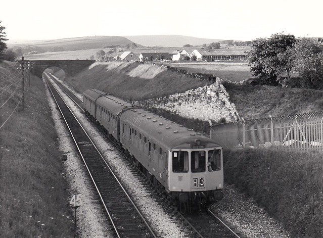 A BRCW 3-car DMU with a Buxton service at Dove Holes in 1972.
