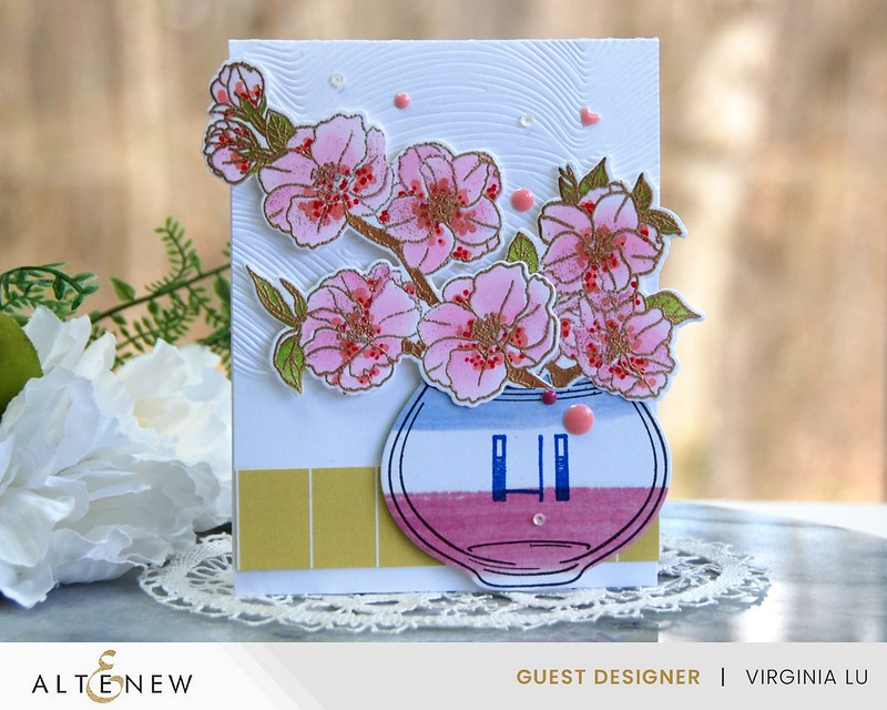 Altenew-From Land To Sea 3DEF-Stunning Sakura Bundle-Rose Petal Enamal Dots-Ombre Alpha Stamp-Blushing Blooms Design Paper -001