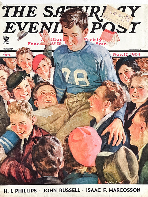 “Football Hero” by Eugene Iverd on the cover of “The Saturday Evening Post,” November 17, 1934.