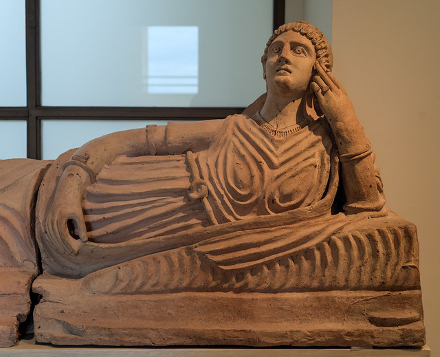 Etruscan terracotta sarcophagus lid with recumbent female figure from Tuscania (MV 15426), 2