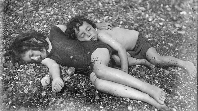At The Beach 19 - Young Children Sleeping On a Beach - c.1920