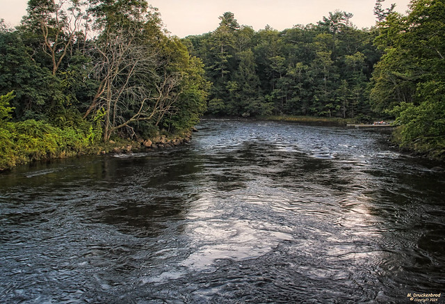 A Golden Hour view down on the Union River from the bridge in Ellsworth