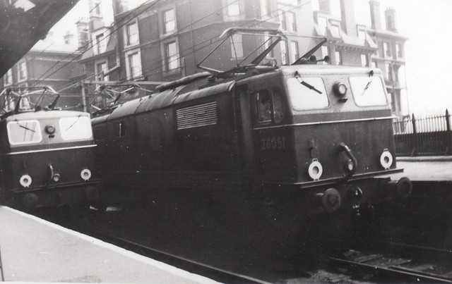 A pair of BR Class EM1 electric locomotives at Sheffield Midland, with 26051 MENTOR on the right.