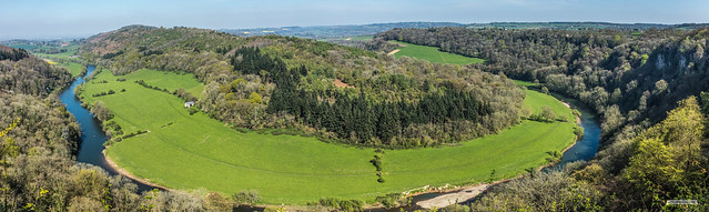 Famous Wye Valley meander, from Symonds Yat Rock, 500 feet above the river, Gloucestershire/ Herefordshire border, England.