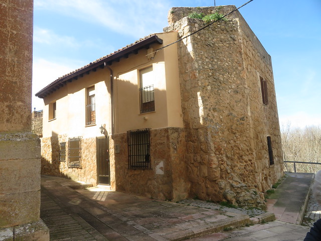 Building  with  piece  of  embedded wall, Plaza San  Vicente,  Almazan, Soria,  Castille  and  Leon, Spain