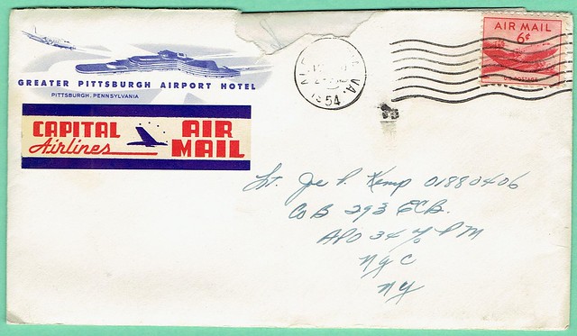 1954 Greater Pittsburgh Airport Hotel cover with Capital Airlines Air Mail label
