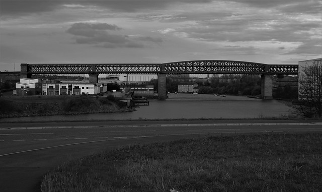 Black & White, Queen Alexandra Bridge Linking Deptford and Southwick, River Wear, Sunderland, Tyne & Wear, England.