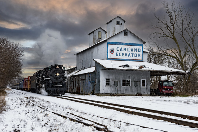 The famous Pere Marquette 1225 and the Carland Elevator, Michigan