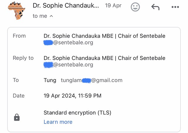 Latest contact with Sentebale Foundation