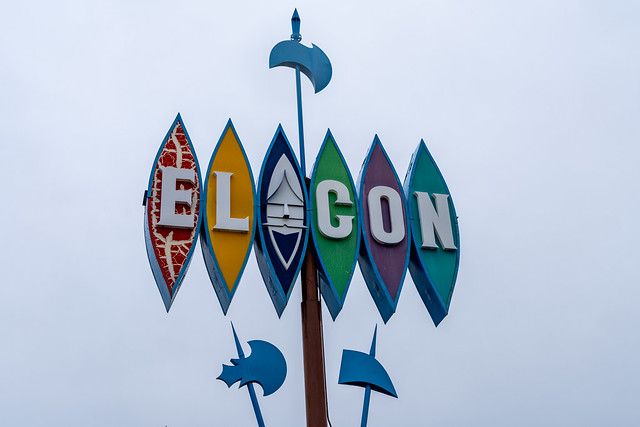 Tucson, Arizona - December 22, 2023: Vintage El Con neon sign at a shopping center mall in suburban Tucson