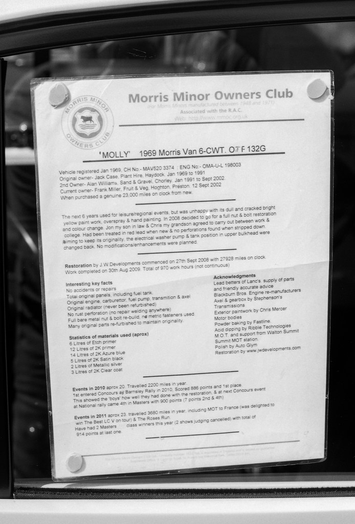 1969 Morris Minor 1000 Van information sheet
