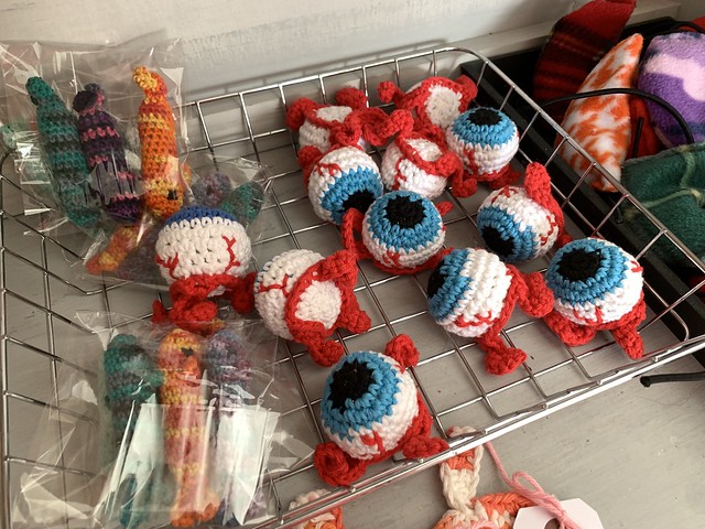 Crocheted eyeball cat toys