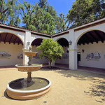 California Mission Courtyard The Franciscan churches on California&#039;s mission trail are remembered on the corridors at the Mission Courtyard at the Gardens of the World.

Thousand Oaks; April 2024