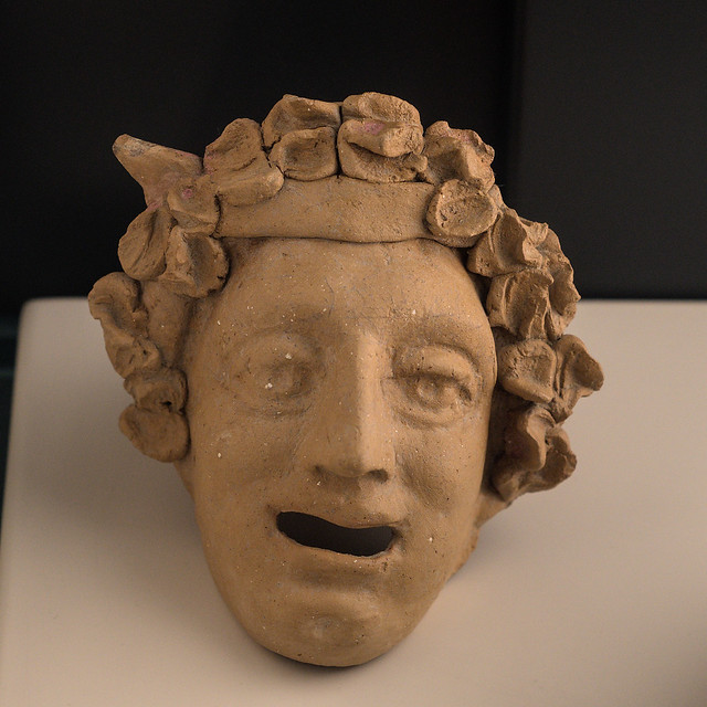 Tarentine miniature terracotta New Comedy mask, the second youth with wavy hair(?)