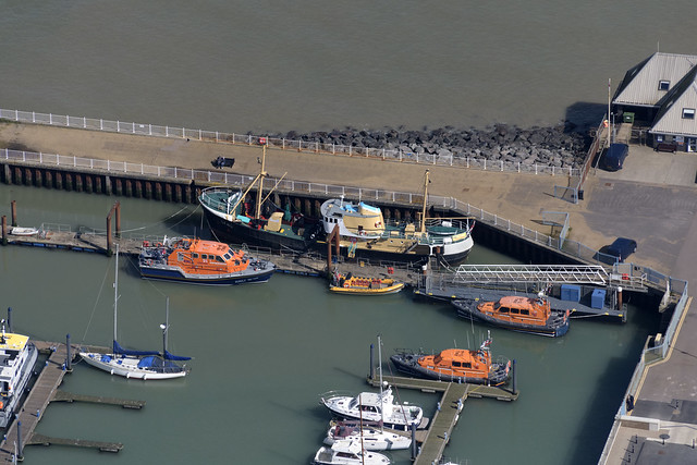 Lowestoft marina aerial image - the Trawler Mincarlo LT 412